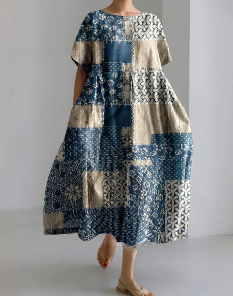 Robe ample à col ras du cou et manches courtes pour femme, haut de gamme, imprimée, m301052