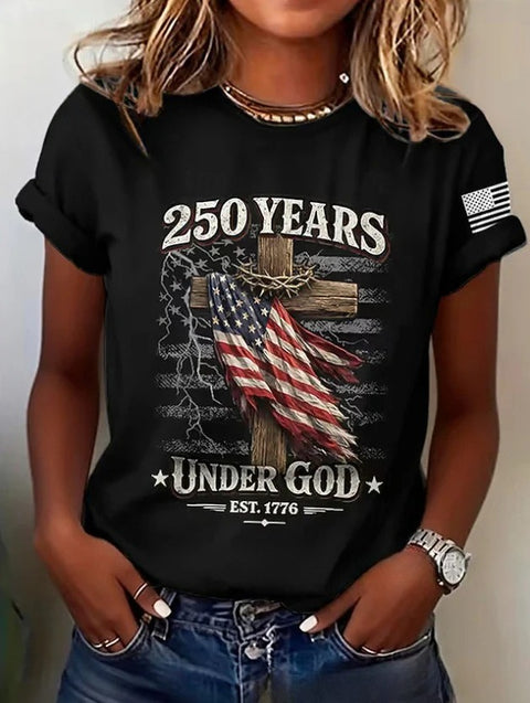 Retro Fashion Classic Printed Short Sleeve Crew Neck Regular Women's T-Shirt m302604