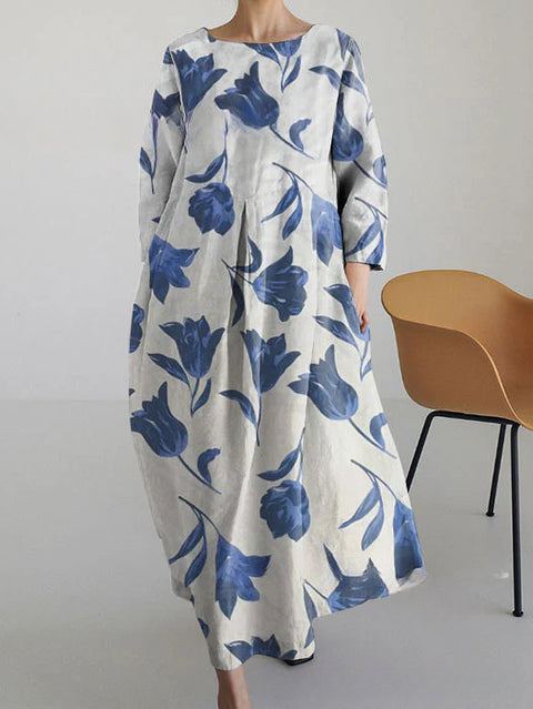 Robe ample à col ras du cou et manches longues pour femme, haut de gamme, imprimée, m301049