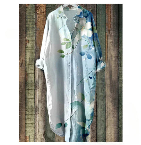 Chemise mi-longue décontractée à revers ample pour femme m301282 