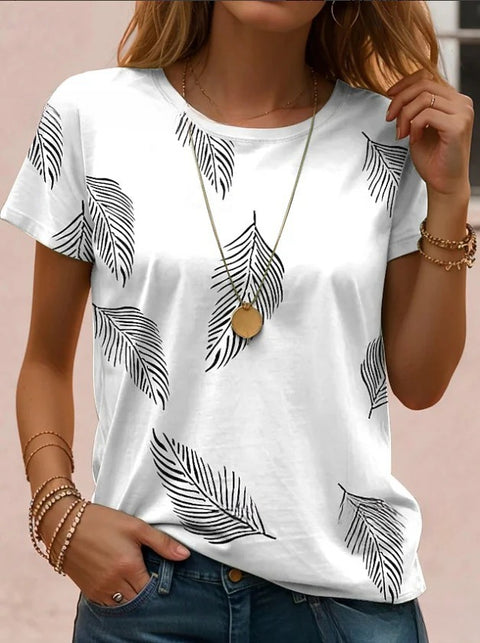 Retro Fashion Classic Printed Short Sleeve Crew Neck Regular Women's T-Shirt m302604