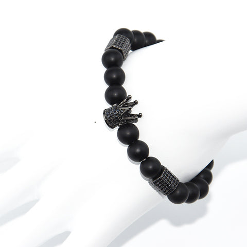 Elastisches Armband aus Tigerauge-Kupfer mit Mikroeinlage, schwarzer, matter Zirkonia, m3331288