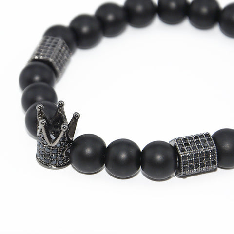 Elastisches Armband aus Tigerauge-Kupfer mit Mikroeinlage, schwarzer, matter Zirkonia, m3331288