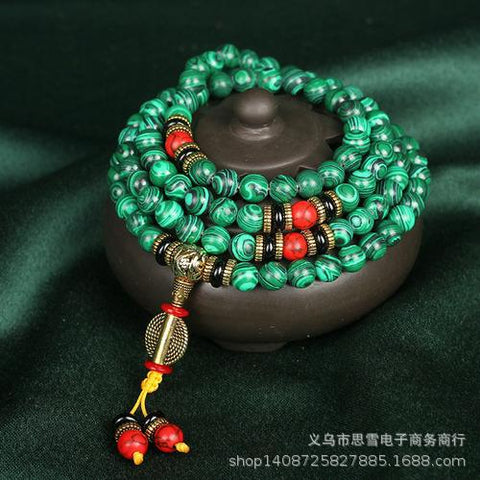 Bracelet chapelet en malachite 108 perles Bouddha, perles rondes de 8 mm, perles Bouddha en malachite m3331294 