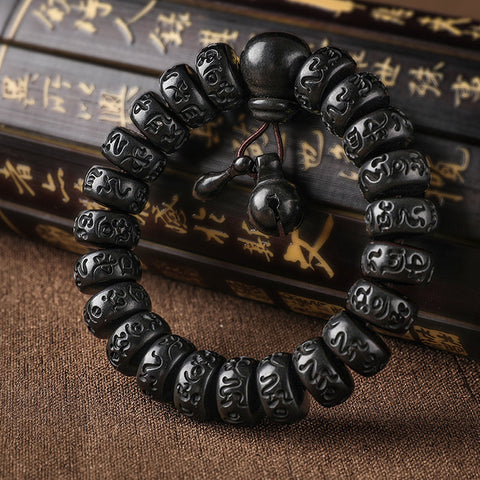 Bracelet de perles de Bouddha en jujube frappé par la foudre, bracelet Wenwan en bois gravé de perles de main de mantra à six caractères m3331239