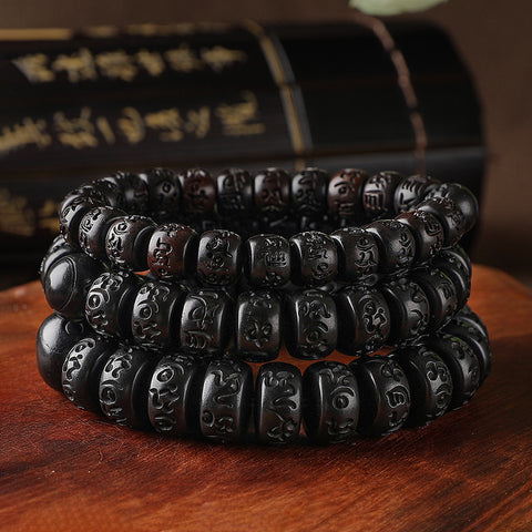 Bracelet de perles de Bouddha en jujube frappé par la foudre, bracelet Wenwan en bois gravé de perles de main de mantra à six caractères m3331239