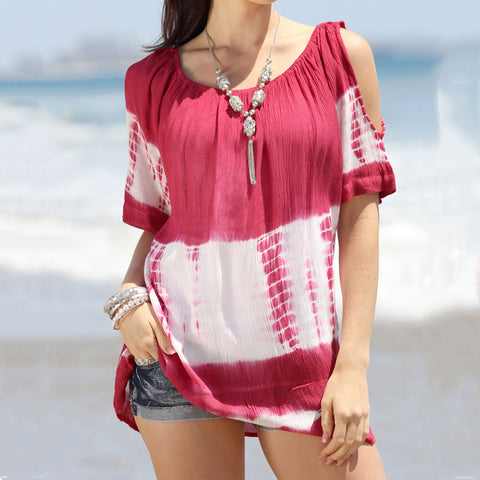 Haut ample sexy à épaules dénudées et col rond, manches courtes, tie-dye, tendance, M300247 