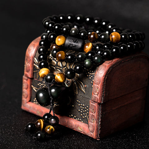 Bracelet et collier en obsidienne œil arc-en-ciel en cristal naturel, double usage, pour hommes et femmes, 108 perles de Bouddha, gourde de sécurité m3331308