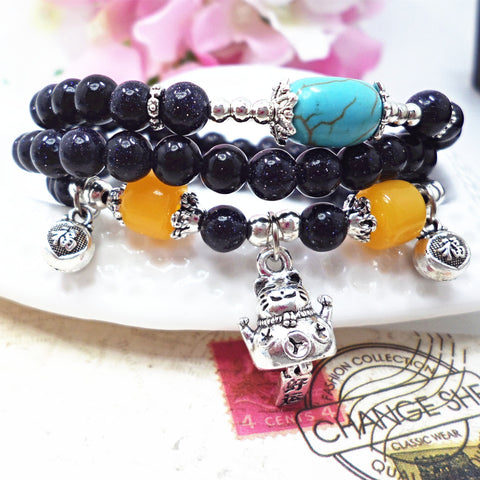 Bracelet en pierre naturelle et cristal pour femme, pierre Wangfu, agate, grenat, m3331298 