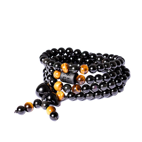 Bracelet et collier en obsidienne œil arc-en-ciel en cristal naturel, double usage, pour hommes et femmes, 108 perles de Bouddha, gourde de sécurité m3331308