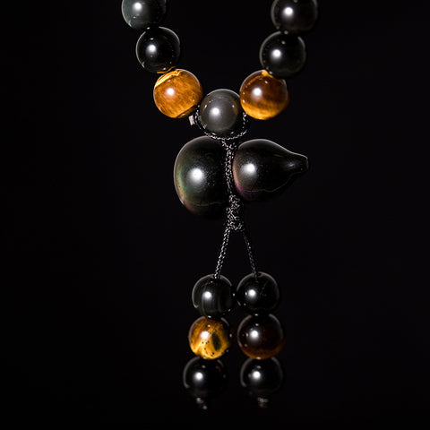 Bracelet et collier en obsidienne œil arc-en-ciel en cristal naturel, double usage, pour hommes et femmes, 108 perles de Bouddha, gourde de sécurité m3331308