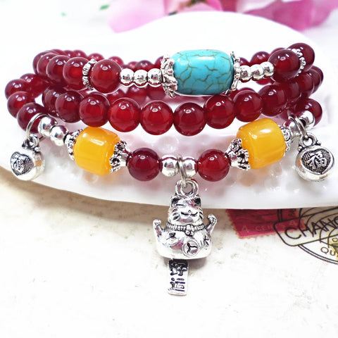 Bracelet en pierre naturelle et cristal pour femme, pierre Wangfu, agate, grenat, m3331298 