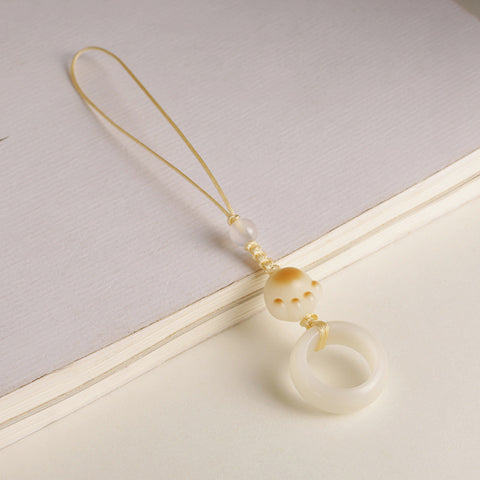Anneau de course en jade blanc Bodhi racine chaîne de téléphone portable tissé à la main mignon Dongling jade porte-clés pendentif m3331261 