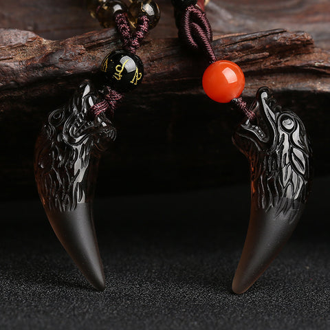 Pendentif dent de loup, collier couple en obsidienne de glace naturelle, bijoux en cristal m3331247