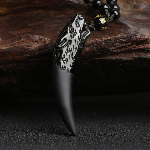 Pendentif dent de loup, collier couple en obsidienne de glace naturelle, bijoux en cristal m3331247
