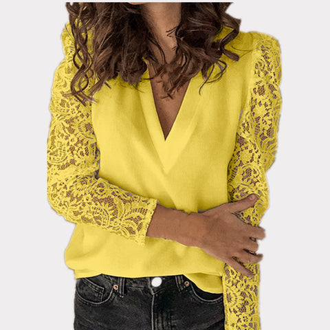 Chemise slim à manches longues en dentelle épissée m300055 