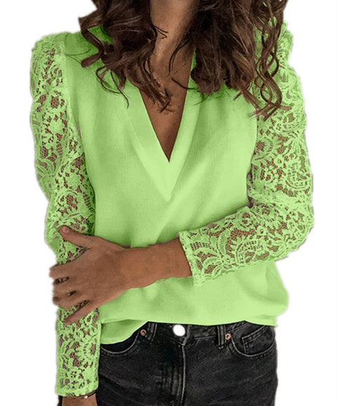 Chemise slim à manches longues en dentelle épissée m300055 