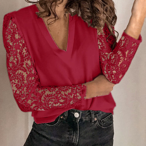 Chemise slim à manches longues en dentelle épissée m300055 