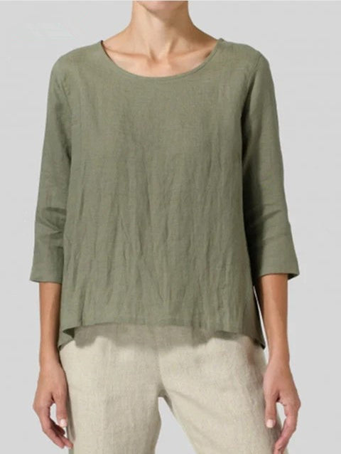Cotton and linen large size women's seven-quarter sleeve casual loose T-shirt m302433