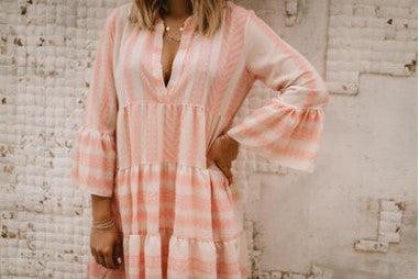 Bedrucktes Kleid, lockerer V-Ausschnitt, Chiffon, plissierter kurzer Rock, m300054 