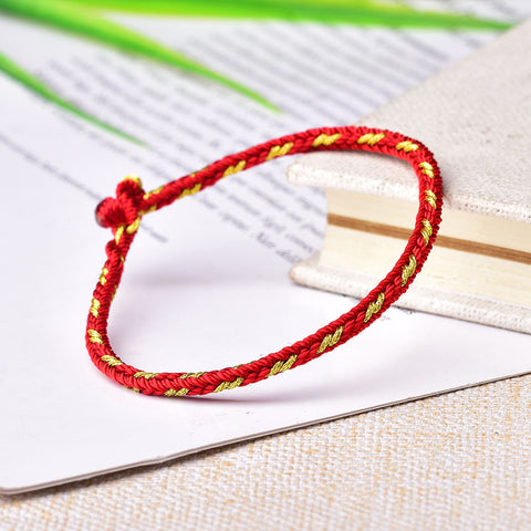 Bracelet en corde rouge pour l'année de la naissance, corde rouge tissée à la main à quatre côtés et huit brins de style ethnique m3331242