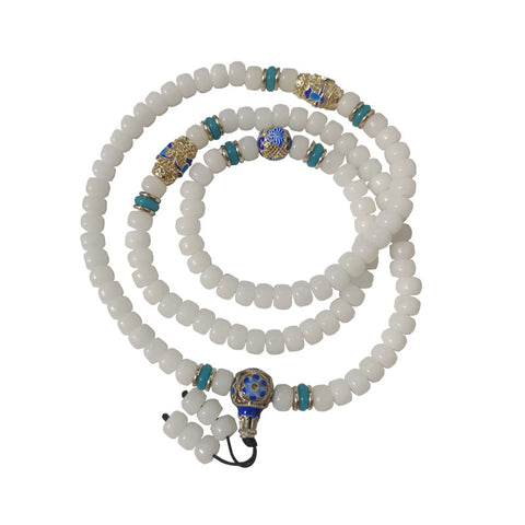 Bracelet Bodhi en jade blanc, 108 perles de Bouddha, bracelet en racine de Bodhi en jade naturel bleu et blanc Jingtai, bijoux de style ethnique m3331300