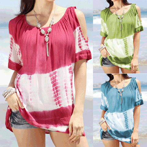 Haut ample sexy à épaules dénudées et col rond, manches courtes, tie-dye, tendance, M300247 