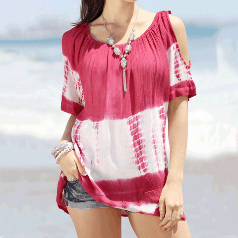 Haut ample sexy à épaules dénudées et col rond, manches courtes, tie-dye, tendance, M300247 