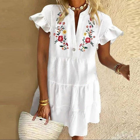 Robe courte à col en V et imprimé à pompons, style tempérament mignon M300195 