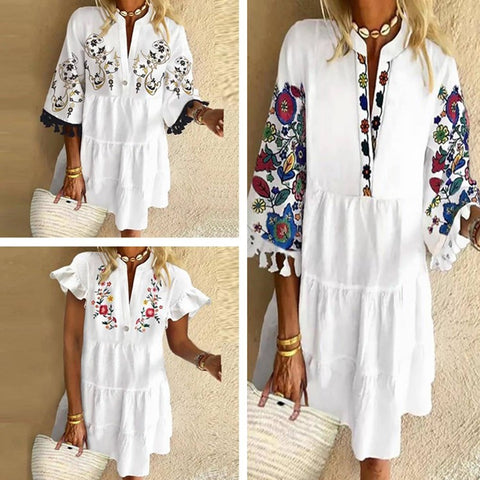 Robe courte à col en V et imprimé à pompons, style tempérament mignon M300195 