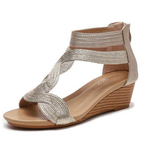 Sandales compensées d'été fines pour femmes, chaussures à fermeture éclair au dos, sandales gladiateur m3331089