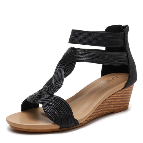 Sandales compensées d'été fines pour femmes, chaussures à fermeture éclair au dos, sandales gladiateur m3331089