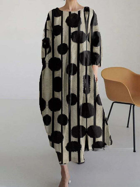 Robe ample à col ras du cou et manches longues pour femme, haut de gamme, imprimée, m301049
