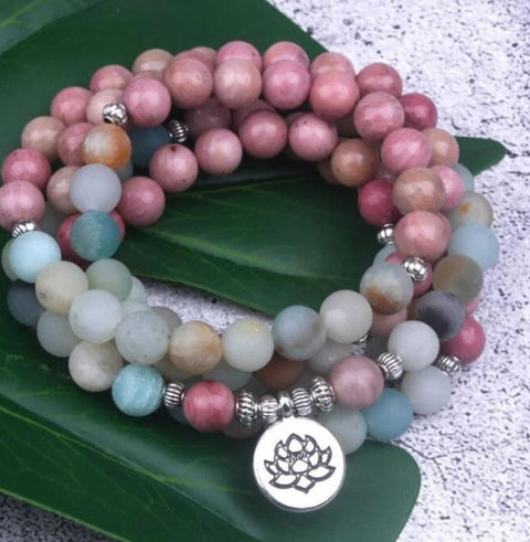Bracelet Amazon 8 mm avec pendentif œil de Bouddha 108 lotus m3331231