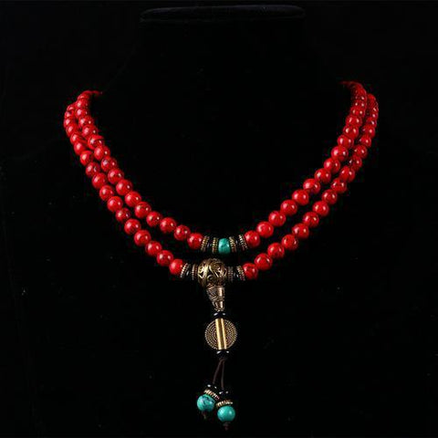 Bracelet original 108 perles de Bouddha turquoise rouge, perles en vrac, style ethnique, bracelet pour femme, bracelet chapelet de perles de Bouddha rouges de Chine m3331233