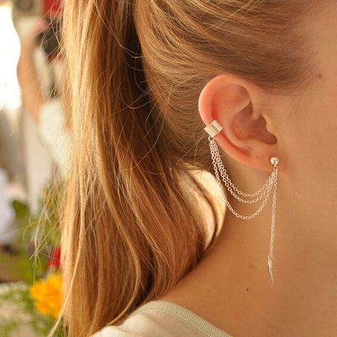 Boucles d'oreilles et clips d'oreilles à pampilles en métal et feuilles m3331098