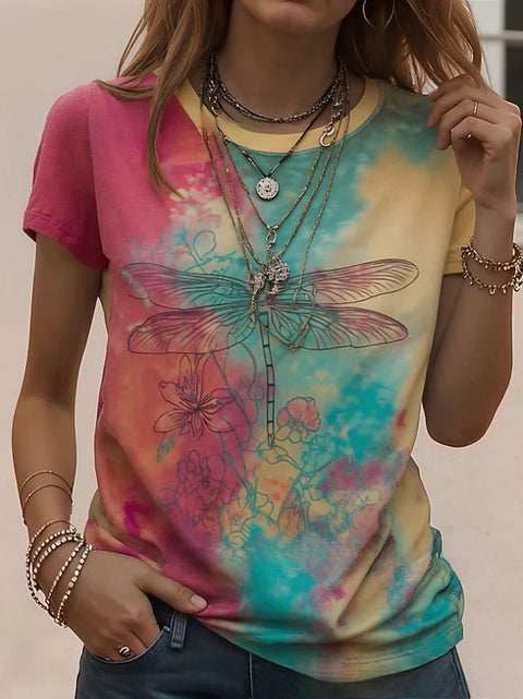 Retro Fashion Classic Printed Short Sleeve Crew Neck Regular Women's T-Shirt m302604