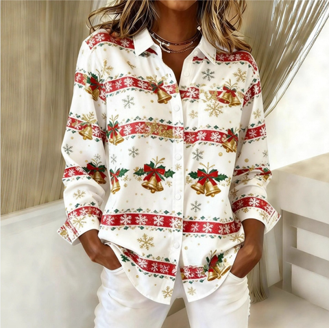 Chemise à revers créative à manches longues et rayures rétro pour femmes m302197