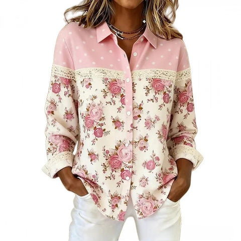 Chemise florale pour femme, imprimé floral numérique 3D, rose frais et doux, haut polyvalent m302217
