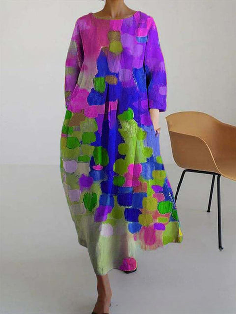 Robe ample à col ras du cou et manches longues pour femme, haut de gamme, imprimée, m301049