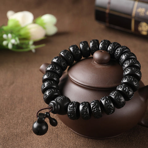 Bracelet de perles de Bouddha en jujube frappé par la foudre, bracelet Wenwan en bois gravé de perles de main de mantra à six caractères m3331239