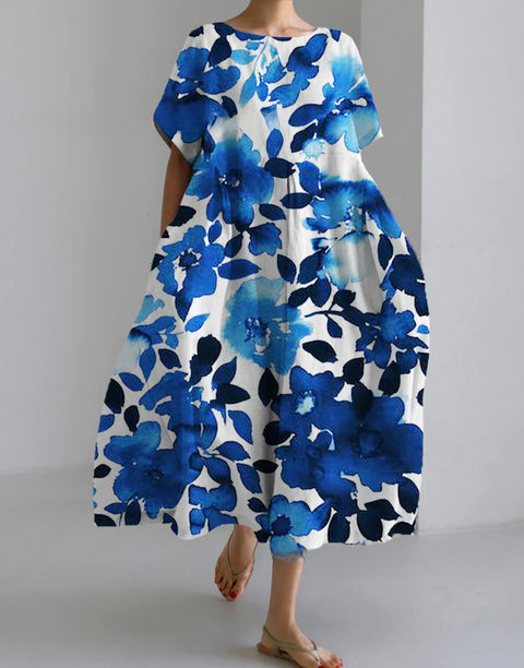 Robe ample à col ras du cou et manches courtes pour femme, haut de gamme, imprimée, m301052