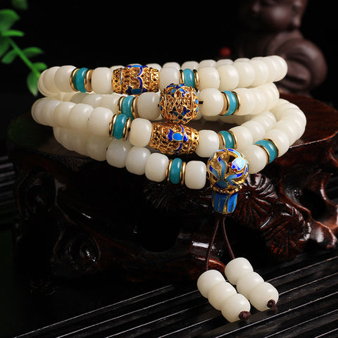 Bracelet Bodhi en jade blanc, 108 perles de Bouddha, bracelet en racine de Bodhi en jade naturel bleu et blanc Jingtai, bijoux de style ethnique m3331300