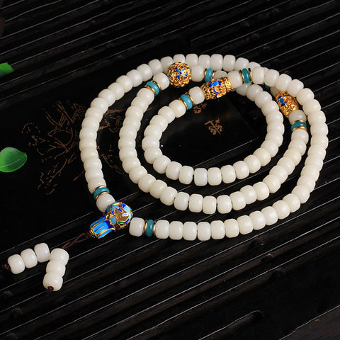 Bracelet Bodhi en jade blanc, 108 perles de Bouddha, bracelet en racine de Bodhi en jade naturel bleu et blanc Jingtai, bijoux de style ethnique m3331300