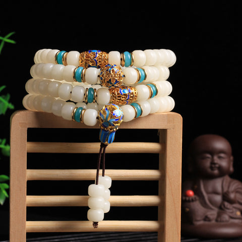 Bracelet Bodhi en jade blanc, 108 perles de Bouddha, bracelet en racine de Bodhi en jade naturel bleu et blanc Jingtai, bijoux de style ethnique m3331300