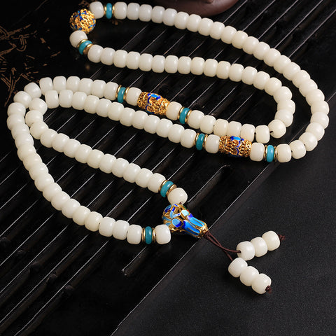 Bracelet Bodhi en jade blanc, 108 perles de Bouddha, bracelet en racine de Bodhi en jade naturel bleu et blanc Jingtai, bijoux de style ethnique m3331300