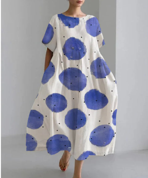 Robe ample à col ras du cou et manches courtes pour femme, haut de gamme, imprimée, m301052