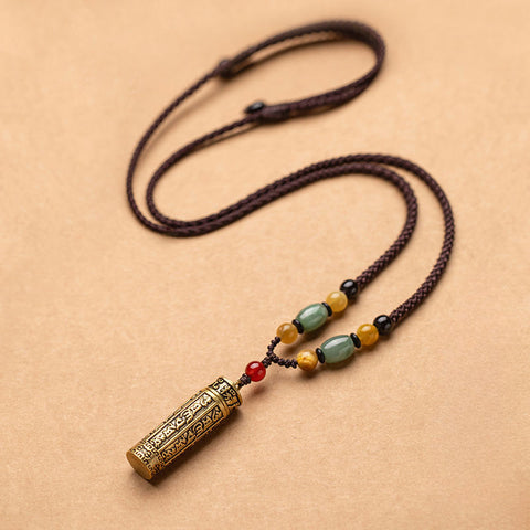 Peut être ouvert pour emballer des choses Collier en laiton rétro avec pendentif en chaîne de pull, pendentif tibétain polyvalent m3331270 