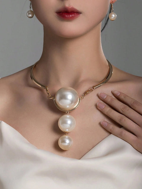 Collier avec pendentif en perles surdimensionnées, style européen et américain, m3331193 