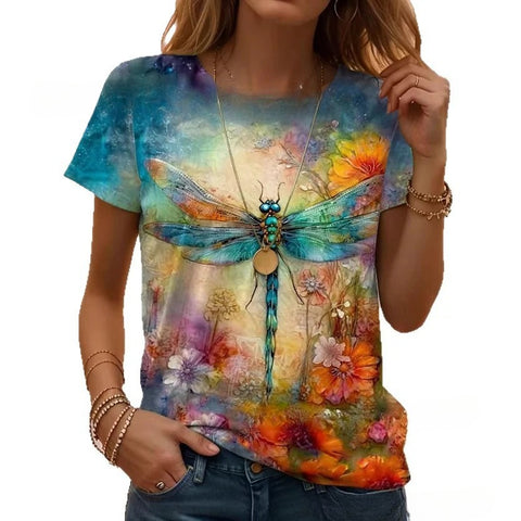 Retro Fashion Classic Printed Short Sleeve Crew Neck Regular Women's T-Shirt m302604